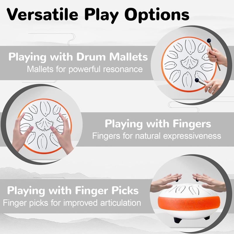 TUOKING Steel Tongue Drum 6 Inch 11 Notes C Key Rain Drum for Adults and Beginners, Handpan Drum Sound Healing Musical Instrument Gift for Meditation, Yoga, Music Lovers(White) - Image 4